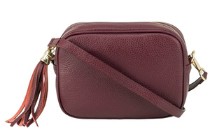 Dark Red Leather Tassel Crossbody Bag