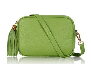 Lime Leather Tassel Crossbody Bag
