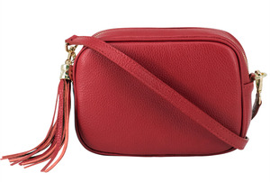 Red Leather Tassel Crossbody Bag