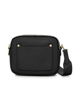 Black Leather Double Zip Crossbody Bag