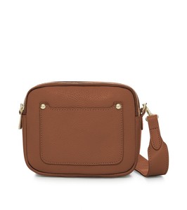 Tan Leather Double Zip Crossbody Bag