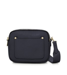 Navy Leather Double Zip Crossbody Bag