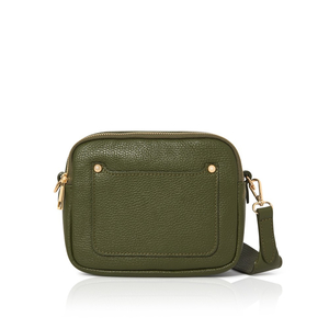 Olive Leather Double Zip Crossbody Bag